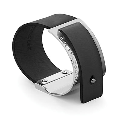 Leather Cuff - Black Leather & Imitation Silver
